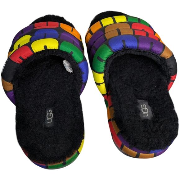 UGG Pride Maxi Rainbox Puff Slide Platform Sandals Womens 7 Multicolor Faux Fur - Picture 5 of 11